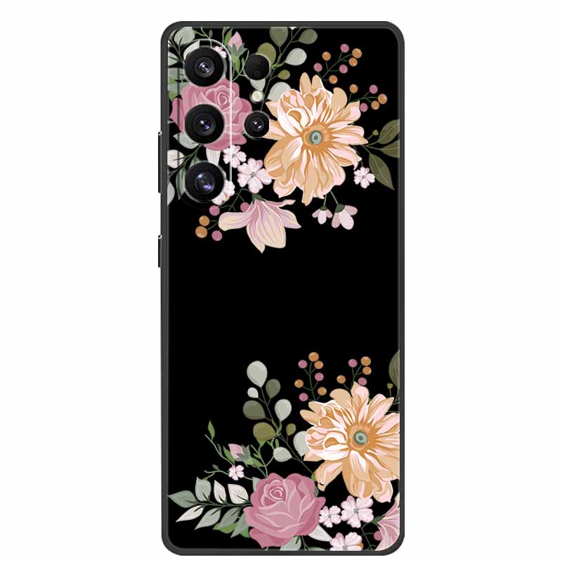 For Samsung Galaxy S26 Ultra Case Cute Floral Black Luxury Soft Silicone Back Cover For Samsung S26 Ultra Cases GalaxyS26 Ultra