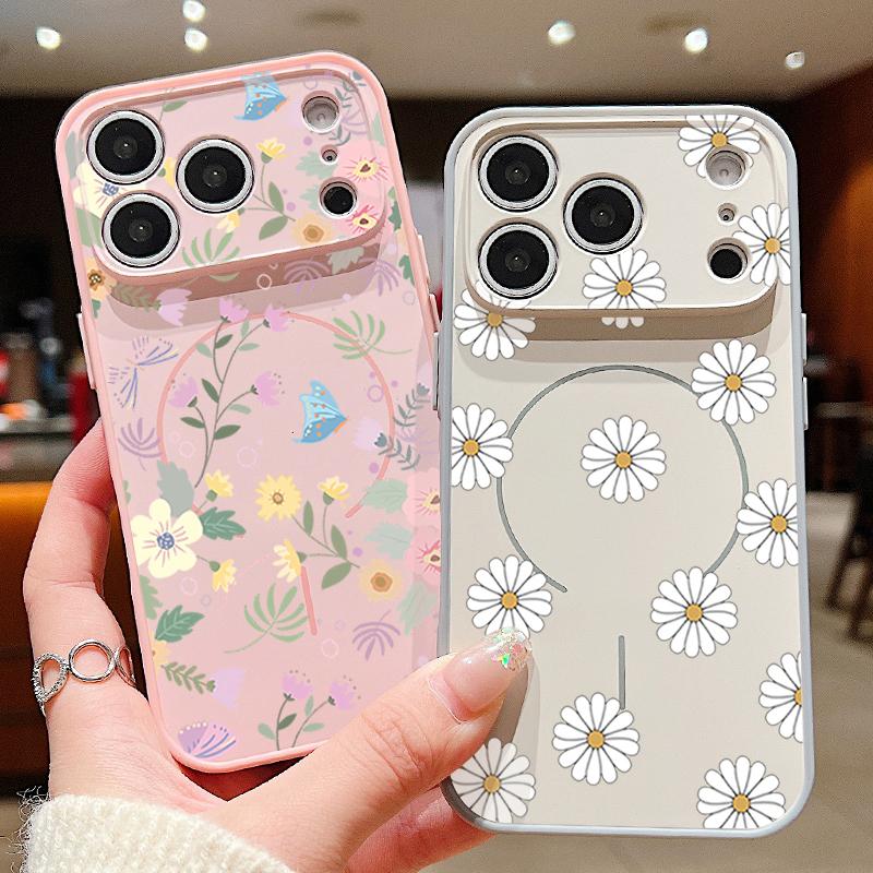 Little Flower Pattern Magnetic Phone Case For iPhone 17 ProMax 16 15 14 13 Pro Max For Magsafe Wireless Charge Hard Back Cover