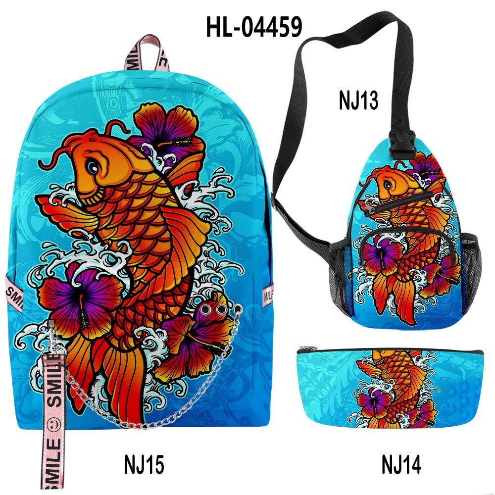 Classico Novità Divertente Cool Carpa Dorata Stampa 3D Set da 3pz Zaini Scolastici multifunzione Zaino da Viaggio Borsa a Petto Astuccio