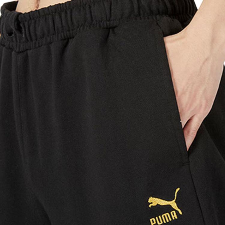 Puma Logo Print Solid Joggers Men Bottoms Black 539912-01