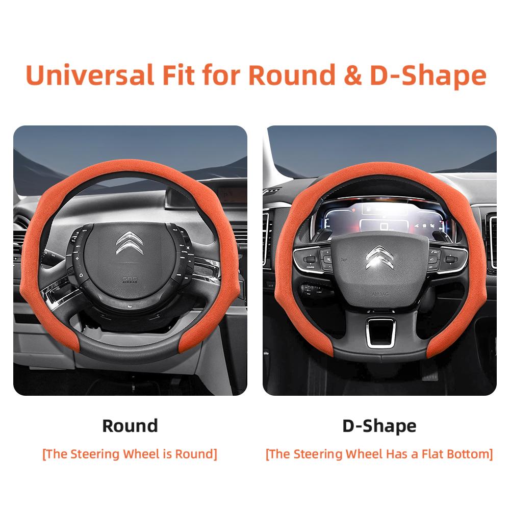 Suitable for Citroen Premium Suede Snap-On Steering Wheel Cover, Non-Slip and Durable, for C3 C4 X Berlingo C5 Aircross Jumper Spacetourer Ami X, Ava