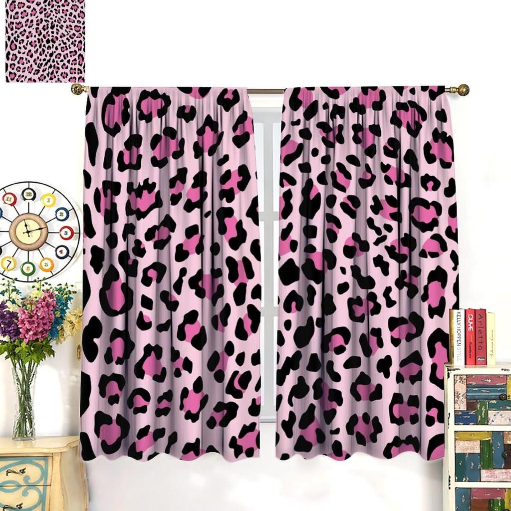 Leopard Print Curtains Brown Animal Fur Printed Lightweight Dcor Window Treatments Women Girls Bedroom Living Room Wildlife Curtain Polyester Ideal