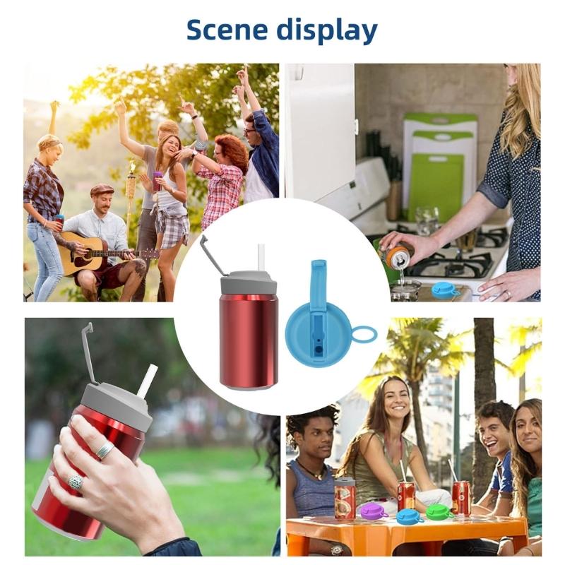 Colorful Silicone Sodas Can Lid and Straw Easy Use Spill-proof Sealed Can Cover for Canned Beverages Beer and Juice