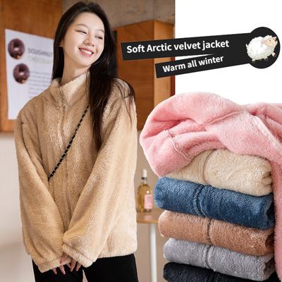 Jaqueta de Pelúcia Quente Feminina Outono e Inverno Veludo Polar Primavera e Outono Top Casual Emagrecedor Cor Sólida