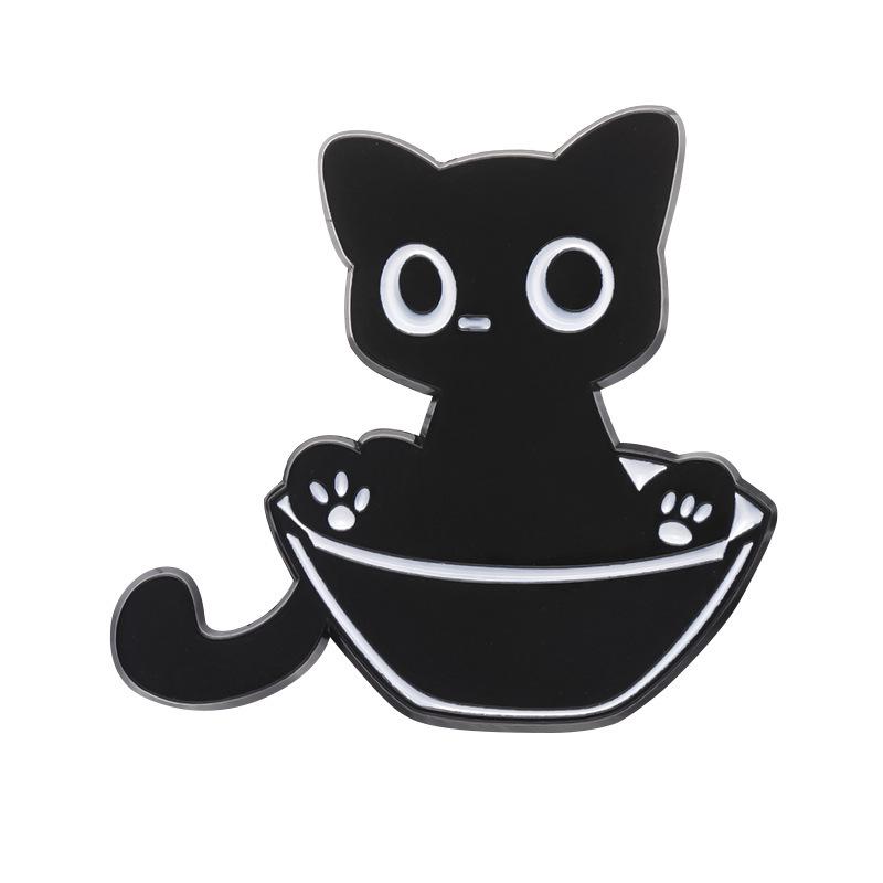 Playful Black Kitten Brooch - Peek-a-boo Cat Pin for Bags & Accessories