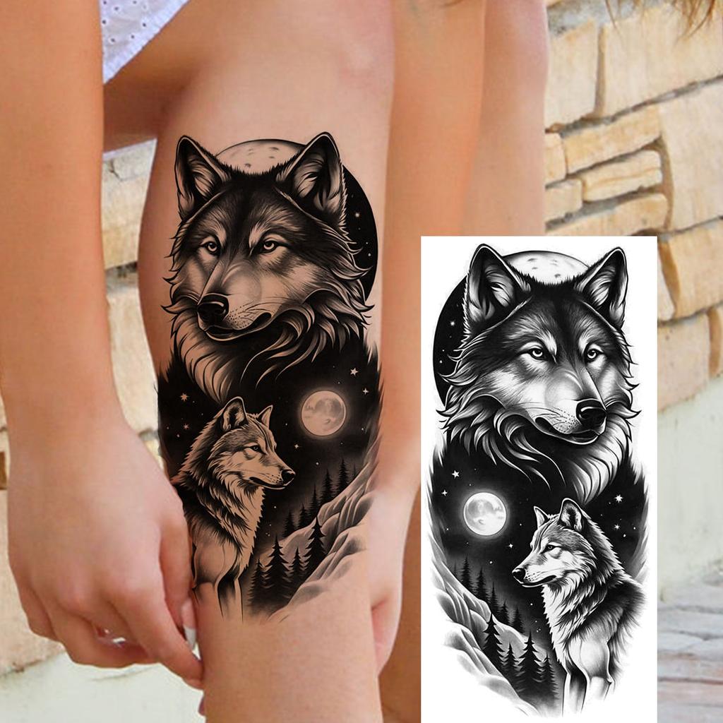 1 Sheet Forest Tribal Wolf Temporary Tattoos For Men Women Arm Leg Tatoos Waterproof Realistic Fake Tattoo Stickers Long Lasting