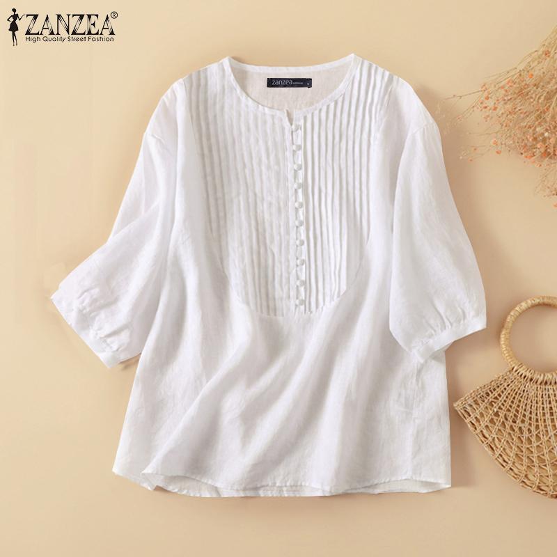 

ZANZEA Женские свободные повседневные летние блузки с круглым вырезом и половиной рукавов