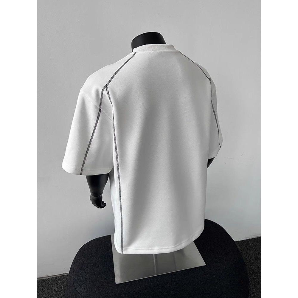 American High Street Bright Line T-shirt Short-sleeved Men's Summer Loose Round Neck Drop Rotator Sleeve Top