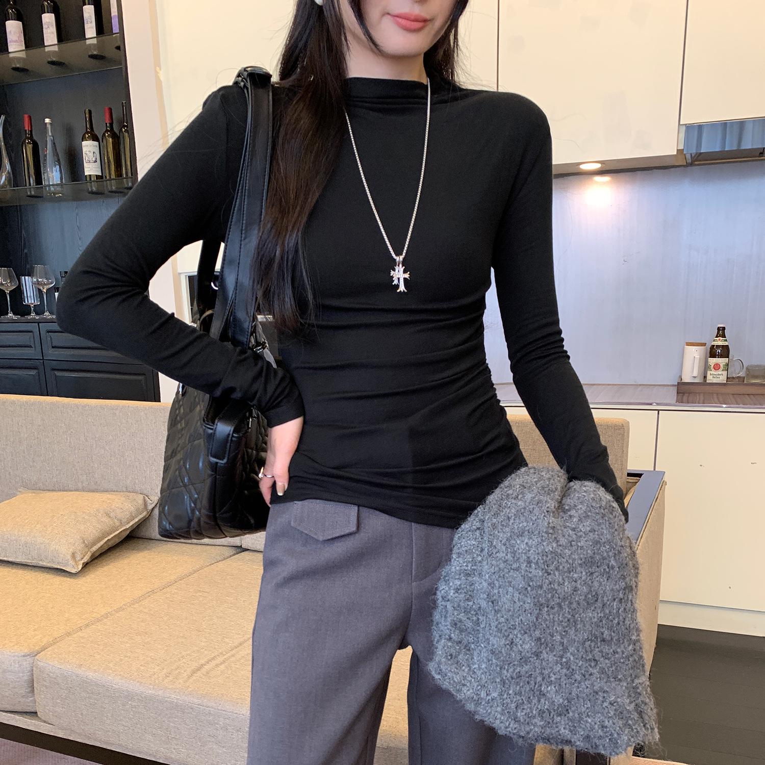 Women s Wool Lyocell Tencel Draped Neck Long Sleeve Slim Fit Top for Autumn/Winter XL