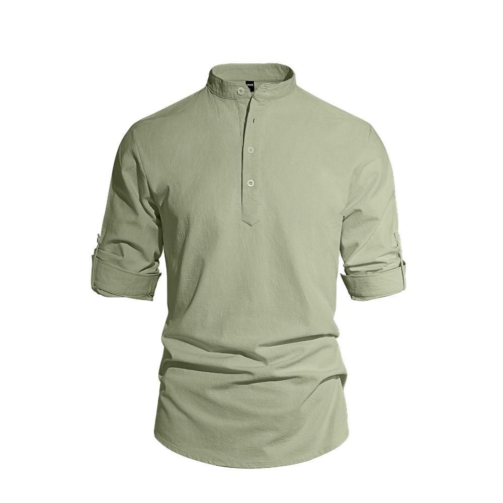 Men's New Style Shirt - Men's Solid Color Collar Long-Sleeved Cotton-Linen Shirt - Large Size - Fashionable Casual Shirt for Men
