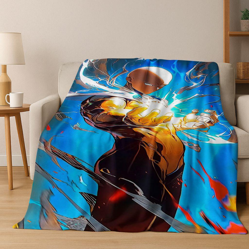 Anime One Punch Man Saitama Cartoon Cartoon Flannel Blanket,Cozy Soft Throw Blanket for Home Bedroom Bed Sofa Picnic Cover Kids