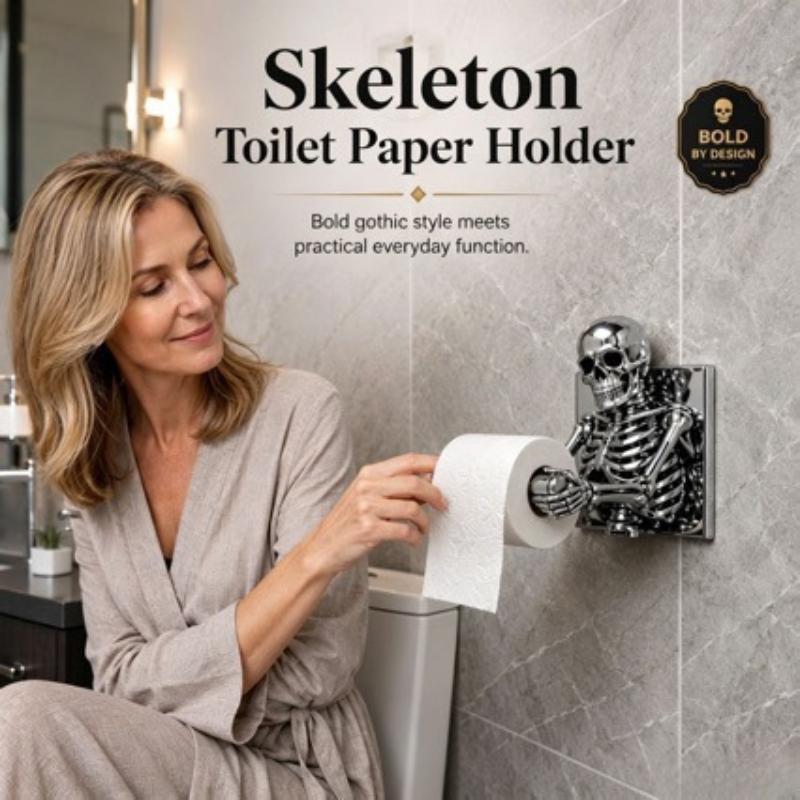 Skull Toilet Paper Holder Wall Mount 3D Embossed Resin Gothic Halloween Bathroom Decoration