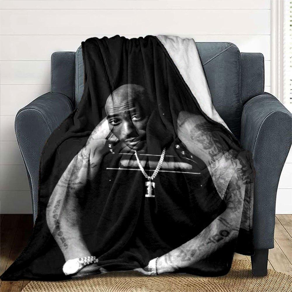 1pc 2PacHip Hop Blanket Soft Lightweight All Season Multi Purpose Throw for Sofa, Bed, Office & Picnics, French Style with Iconic Album Art & Quotes