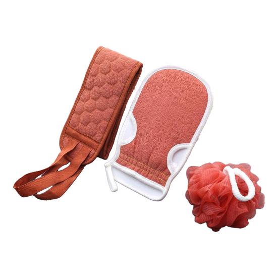 

3Pcs/Set Bath Towel Exfoliating Set with Back Scrub Towel Gloves Deep Skin Cleansing Massage Bath Accessories