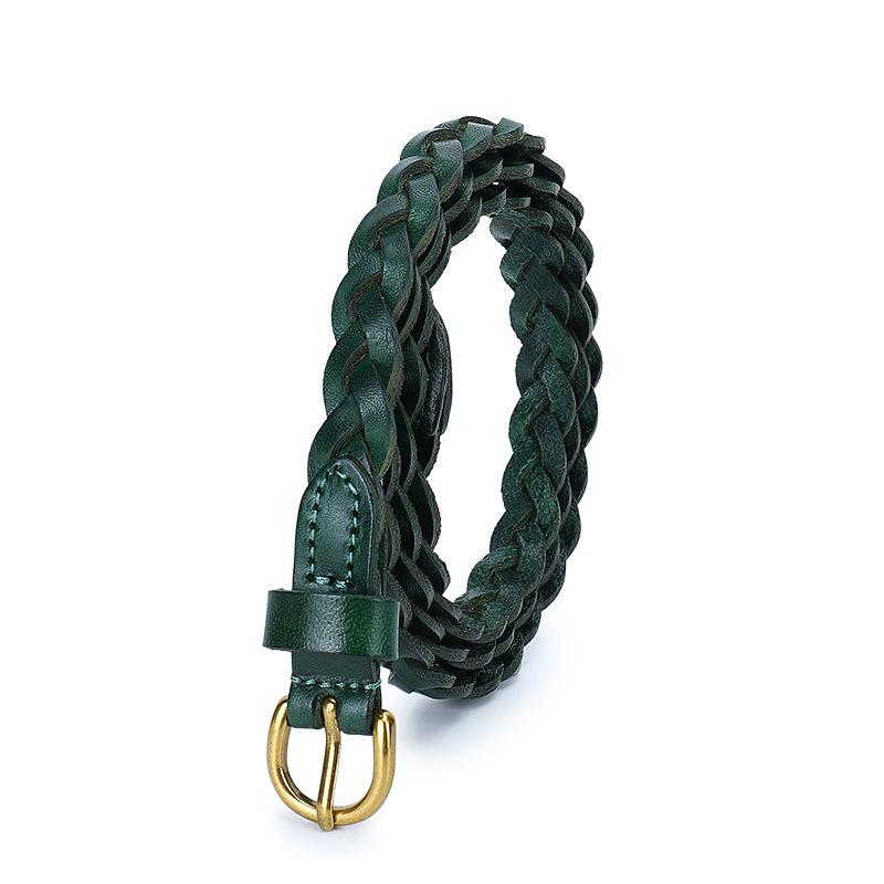Woven Belt Women'S Leather Casual Pin Buckle Decoration First Layer Cowhide Thin Belt Fashion Style Small Waist Seal