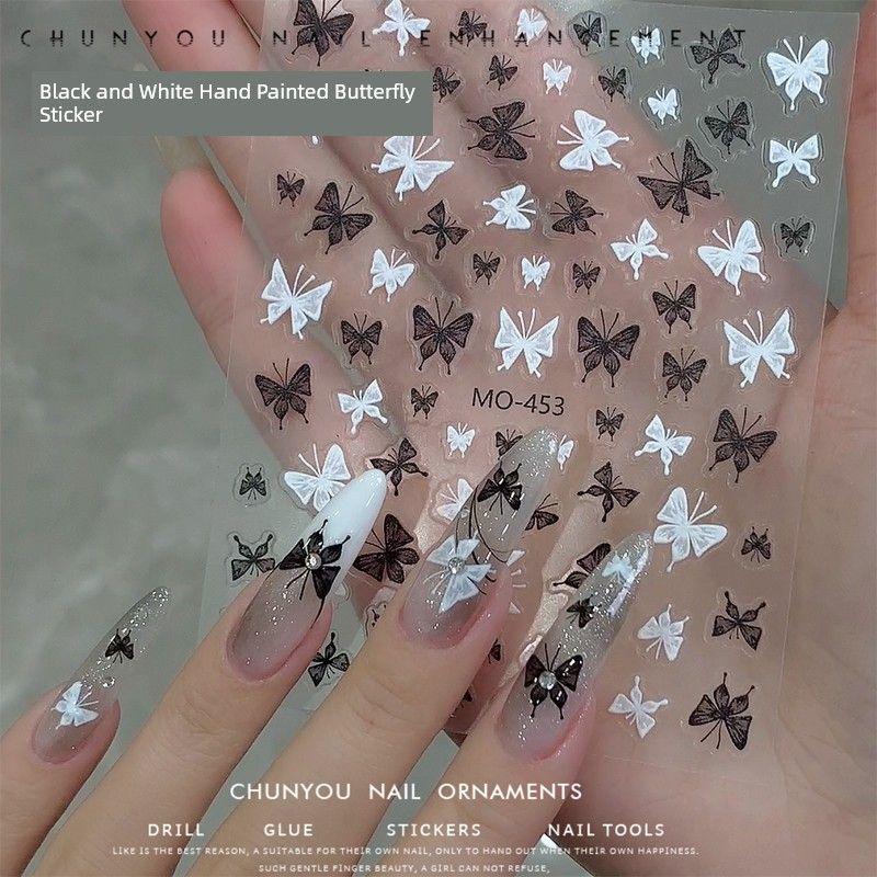 

New Nail Beauty Stickers Black and White Hand Painted Butterfly Decals Ins Style Super Beautiful Butterfly Nail Ornament Stickers 1 black and white hand-painted butterfly sticker