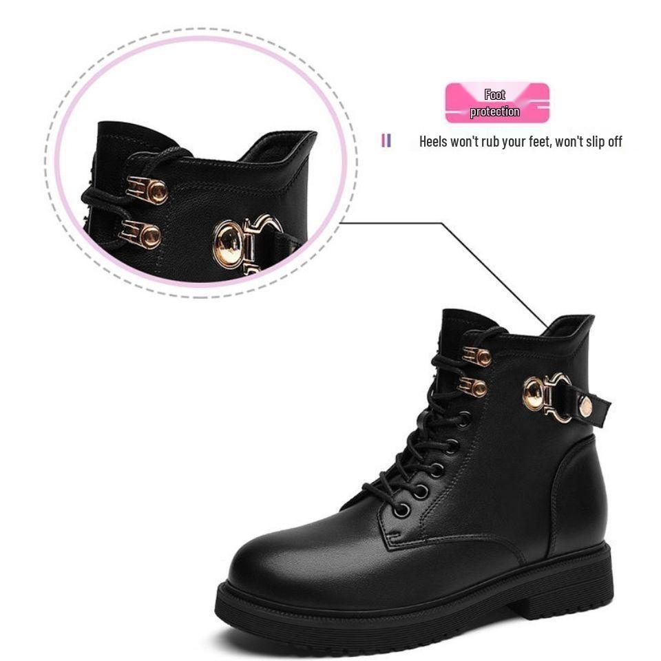 Жіночі черевики-мартінси з м'якої шкіри та бавовни - Новий 2025 корейський стиль, на плюші, захист від холоду, ідеальні для весни, осені та зими.