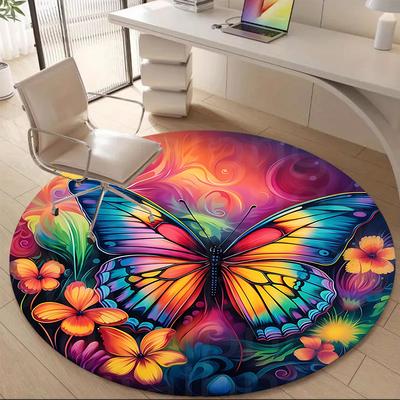 1PC Butterfly Flowers Office Round Area Rug, Indoor Mat Suitable ForOffice, Under Office Chairs Bedroom Living Room Home Decor, Room Deco, D039