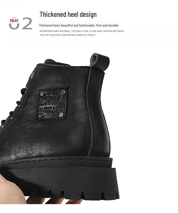 Herre Svarte Høye Motorsykkelstøvler i Skinn - Vanntette, Britisk Stil, Perfekte for Høstarbeidsklær