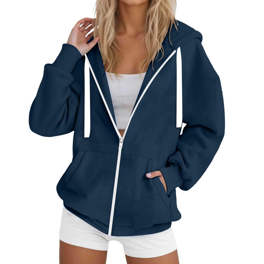 Womens Zip Up Hoodies Casual Long Sleeve Hoodie Jacket Oversized Lightweight Pullover Sweatshirts Tops With Pocket