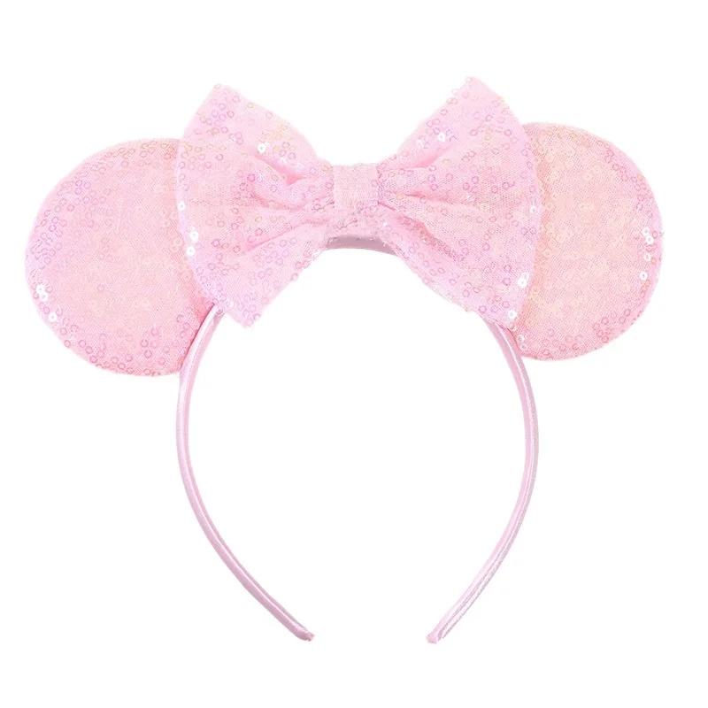 Mouse Ears Headband For Girls Adults 5'' Sparkly Sequin Bow Hairband Festival Party Travel DIY Hair Accessories