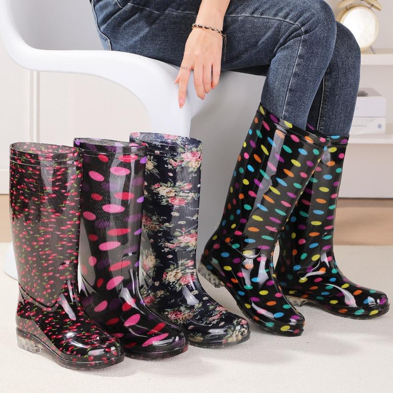 Water Shoes Rain Shoes Female Adult Tall Rain Boots Water Boots Velvet Warm Fashion Non-slip Waterproof Work Shoes Long Tube Cotton