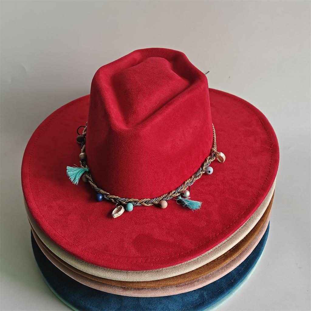 Retro Arrow Top Vegan Suede Hat 9Cm Wide Brim Fedora Hat For Women Men Bohemian Style Panama Hat Rancher Hat