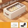 Foldable Shoe Storage Box with Dual Windows - Beige Fabric, Under-Bed Organizer for Sneakers & High Heels… More