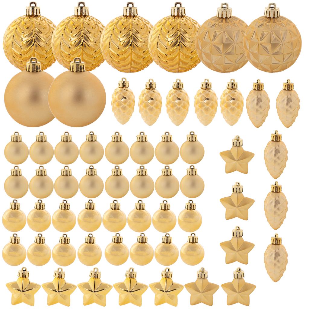 Christmas Baubles Shatterproof Christmas Tree Bauble Ornaments Gold Set 60 Pcs