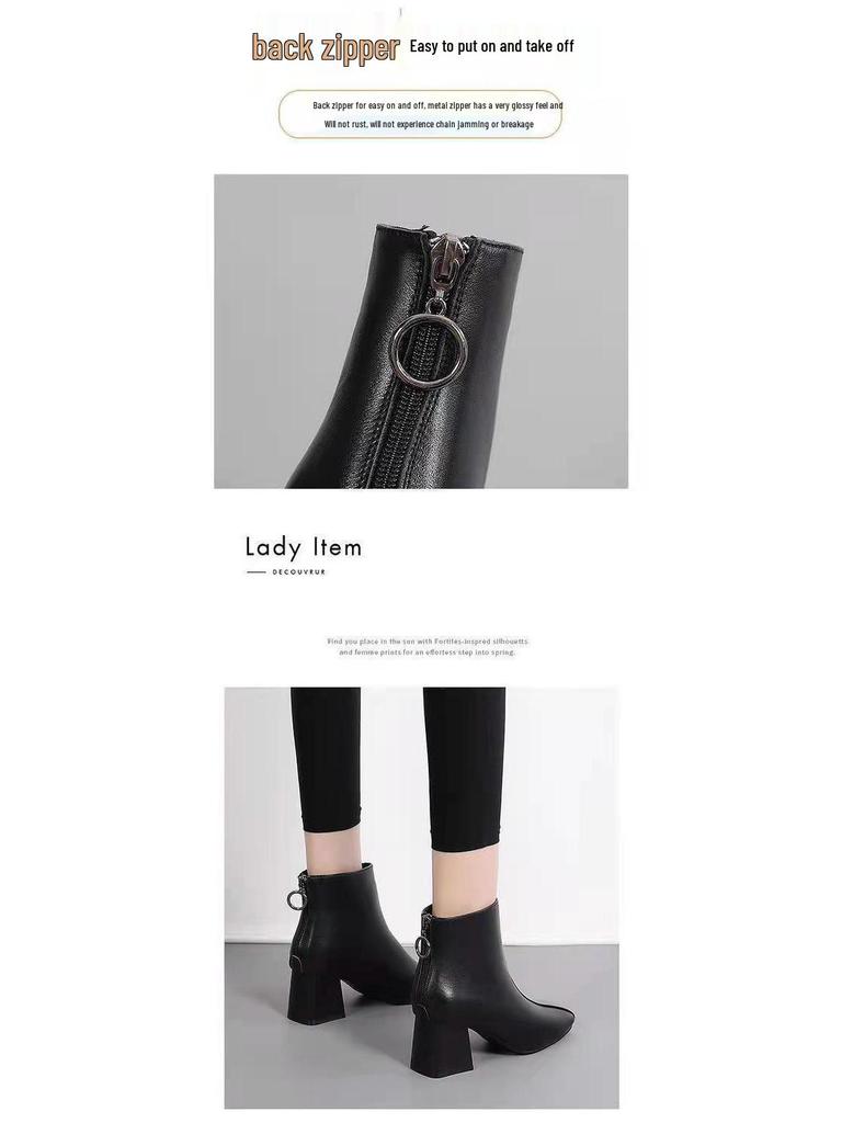 Women's Ankle Boots: Fleece-Lined Genuine Leather, Chunky Heel, High Heel Martin Style for Autumn/Winter 2025.