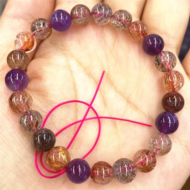 Natural Color Ultrasound Seven Purple Hair Crystal Energy Crystal Three-Wheel Backbone Mica Vision Crystal Supports Identification