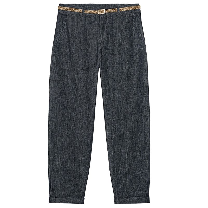 Zaprha 2025 Summer New Fashion Mid-Waist Curling Trousers Woven Belt Denim Casual Pants 2194406