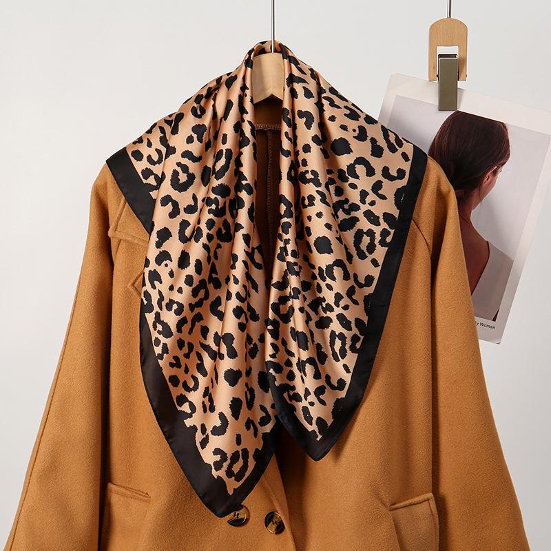  New Fashion Leopard Print Scarf for Women Lightweight 70x70cm Square Silk Scarves Elegant Animal Pattern Shawl Bandana