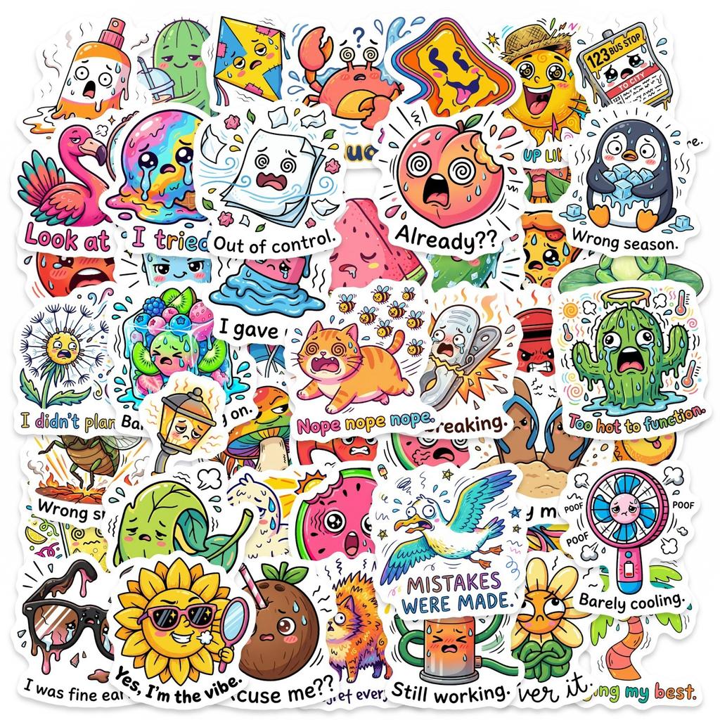 50 Summer Fun Stickers, Cute And Funny Summer Wind Mix And Match Waterproof Graffiti Stickers