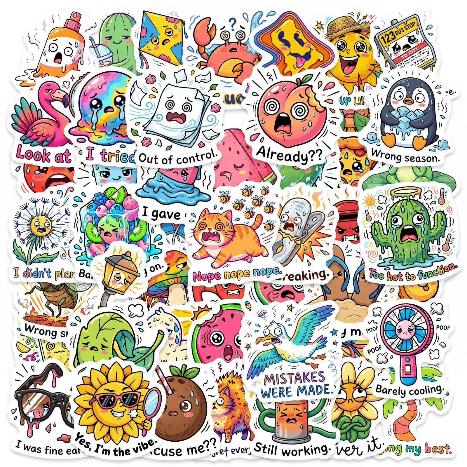 50 Summer Fun Stickers, Cute And Funny Summer Wind Mix And Match Waterproof Graffiti Stickers
