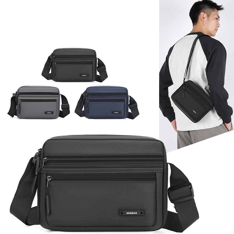 Men's Oxford Cloth Crossbody Bag - Slim Multi-Zip Shoulder Bag for Daily/Commute (3 Color Options)