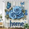 Schöne Blaue Rosenblüten Schmetterlingsmuster Bedruckter Stoff Duschvorhang Badezimmervorhang, Heimdekorationsvorhang Mit Haken