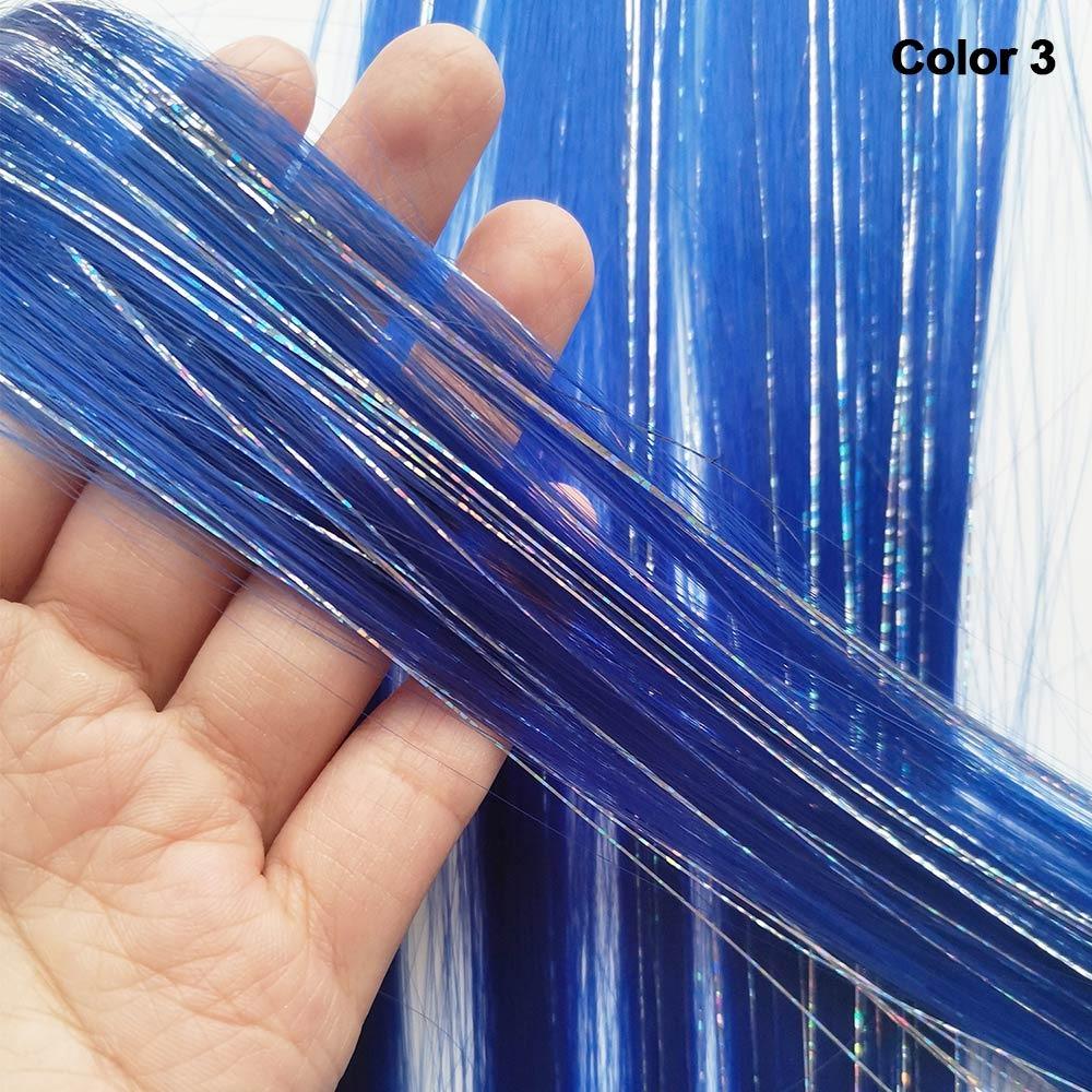 

6Pcs/Pack Colored Hair Tinsels Synthetic Rainbow Hairpiece Hair Extensions Holiday Party Highlights Color 3
