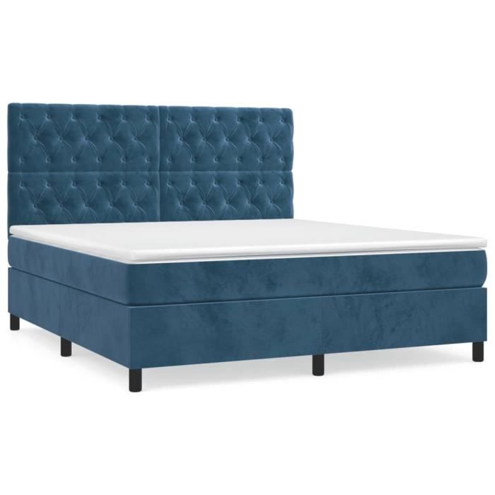 3143215 vidaXL Lit à sommier tapissier et matelas Bleu foncé 160x200cm Velours