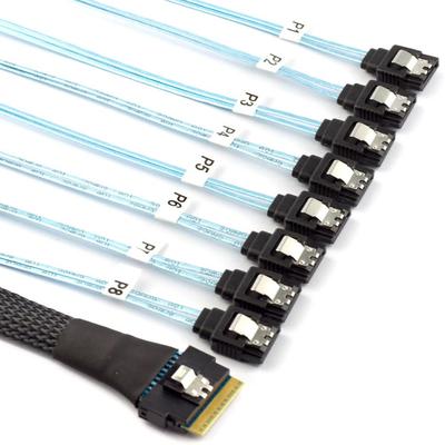 Xiwai 8i Slimline SAS Host RAID a 8 SATA Target Transferencia de Datos Cable Fanout RAID para Disco Duro con Divisor 1 a 8 SFF-8654 de 74 Pines 4.0 de 7 Pines, 0.5M