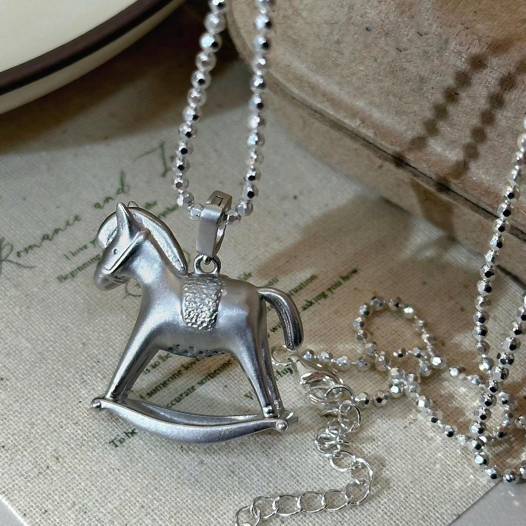 Sterling Silver Rocking Horse Pendant - Korean Style Niche Design Jewelry