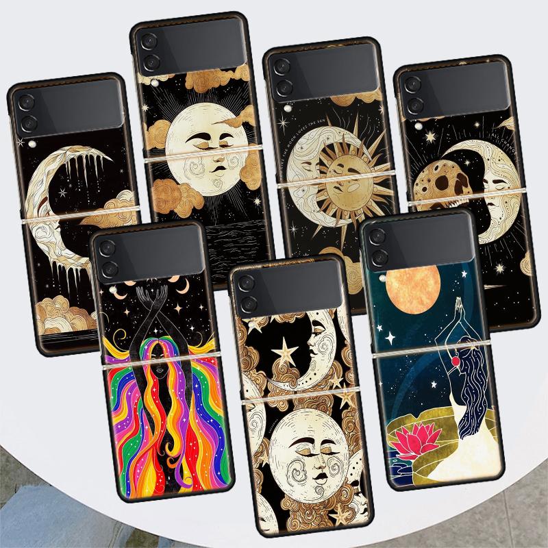 

Забавный чехол с изображением Солнца и Луны для Samsung Galaxy Z Flip 4 3 5G, черный твердый чехол ZFlip 4 3, роскошный противоударный чехол-бампер