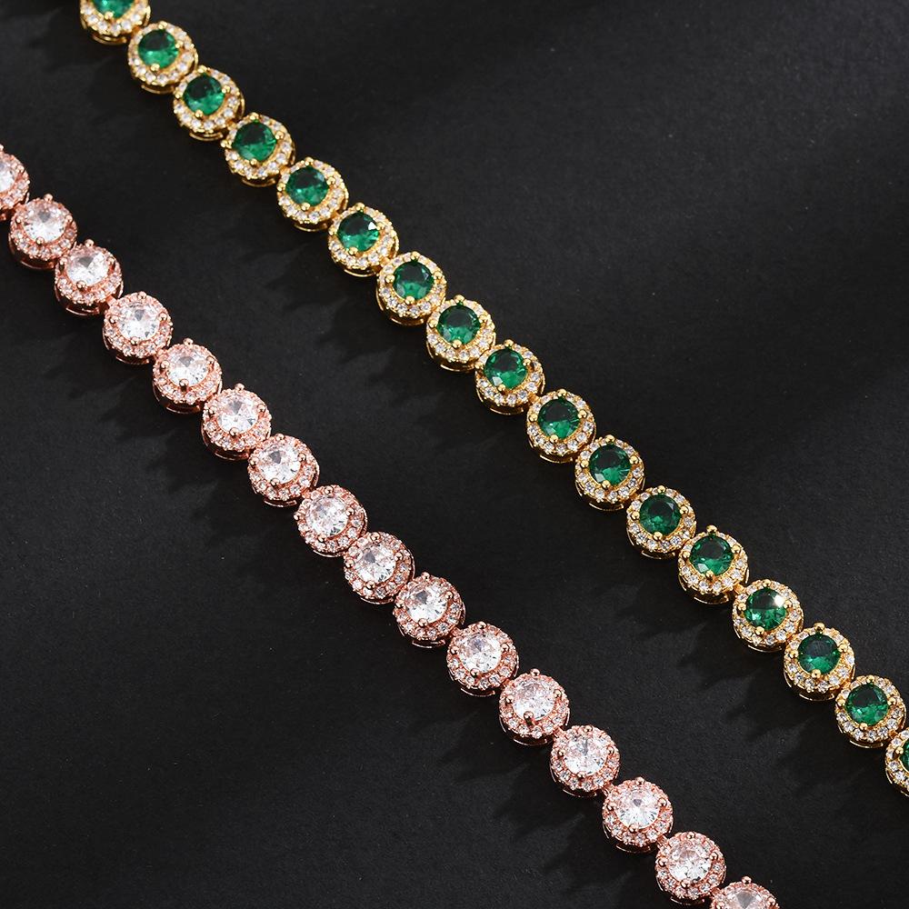 Gold Plated Emerald Tennis Bracelet Male Hip Hop Lesbian Personality Premium Sense Full Diamond Zircon Bracelet