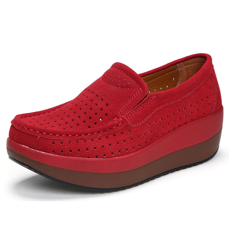 Fashion Women Wedge Heels Platform Shoes Genuine Leather Loafers Casual Walking Shoes Non-slip Mother Shoes