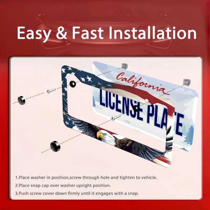 2 PCS Eagle Pattern Car License Plate Frame Aluminum Alloy Frame Car License Plate Protection Frame Aluminum Frame Weatherproof And Rainproof
