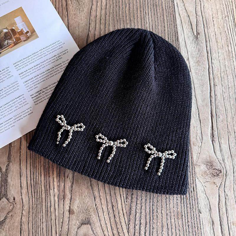 Fashion Color Solid Bow Decoration Women Casual Knitted Hat Autumn Winter And