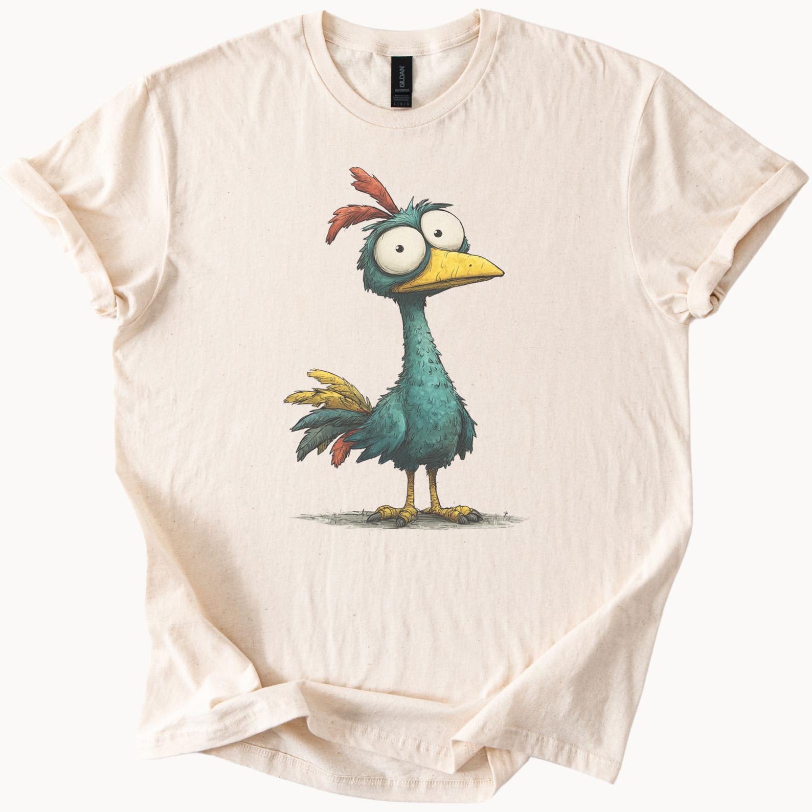 Funny Cartoon Bird Graphic T Shirt Cute Quirky Animal Art Tee Unique Colorful Big Eyed Bird Shirt Gift for Bird Lovers 160