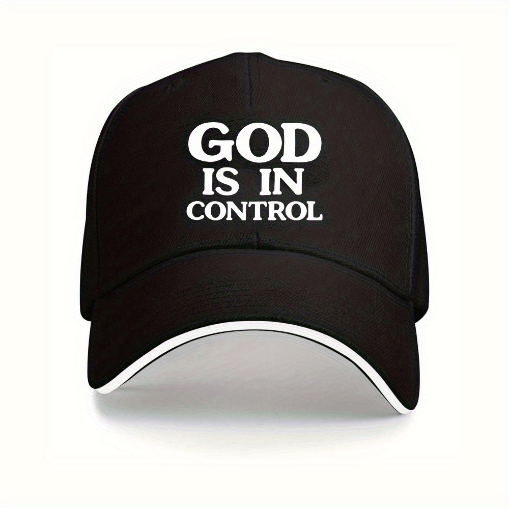 God In Control Baseball Cap Adjustable Lightweight Breathable Black Hat White Letters Unisex All Season Outdoor Sports