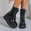 Women's American Gothic Platform Boots, Chunky Round Toe Motorcycle Riding Boots, Knee High Slimming Long Boots for Women