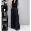 Conjunto de Top Skinny Sem Mangas Gola V Coreano 2026 Verão Novo Preto Casual Solto Calças Wide Leg